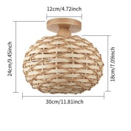 Wood Color Pumpkin Flush Mount Paper Rope Rattan Woven Lampshade
