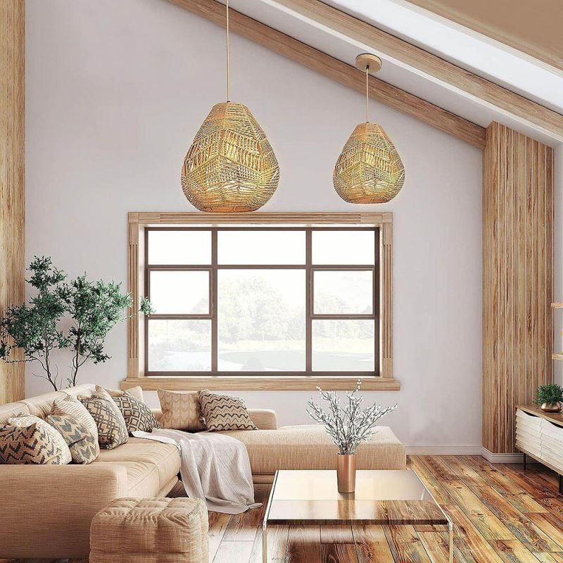 Nordic Retro Ceiling Light Natural Paper Rope Handwoven Lampshade