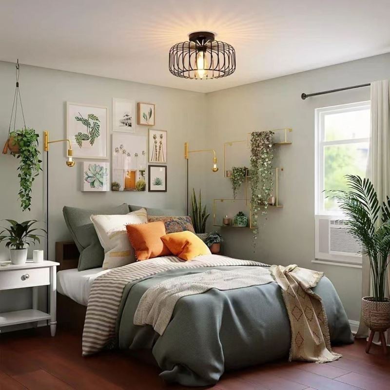 Simple Flush Mount Iron Bird Cage Ceiling Light