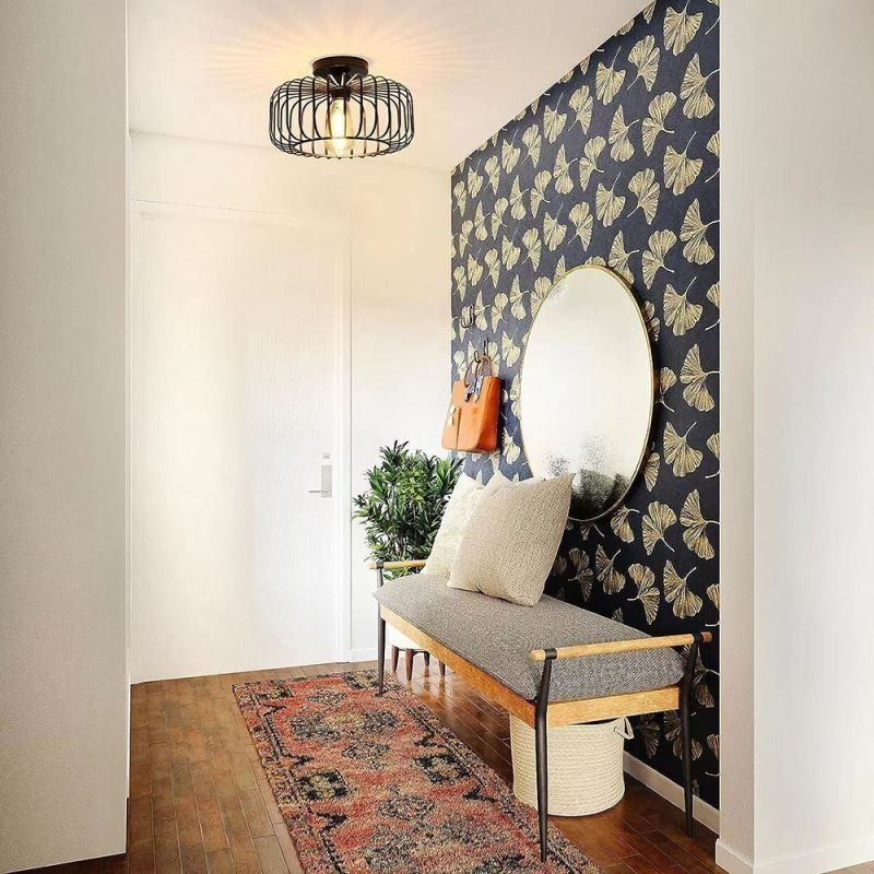 Simple Flush Mount Iron Bird Cage Ceiling Light