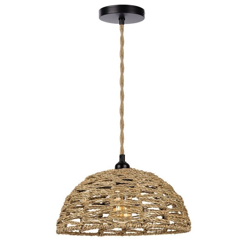 Country Retro Pendant Light Hand Woven Paper Rope Lampshade 30cm