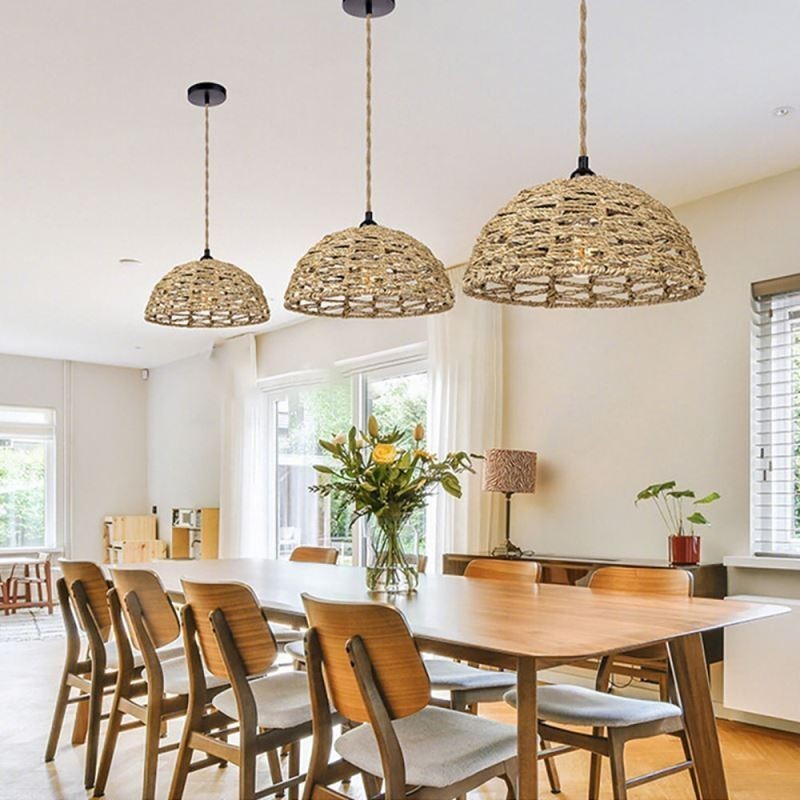 Country Retro Pendant Light Hand Woven Paper Rope Lampshade 30cm