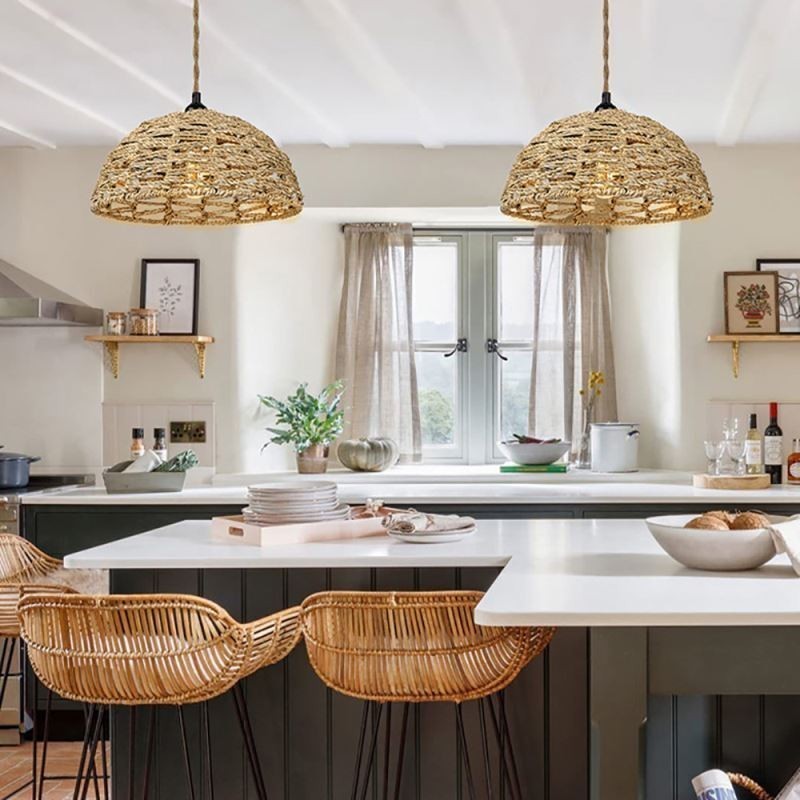 Country Retro Pendant Light Hand Woven Paper Rope Lampshade 30cm