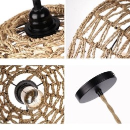 Country Retro Pendant Light Hand Woven Paper Rope Lampshade 30cm