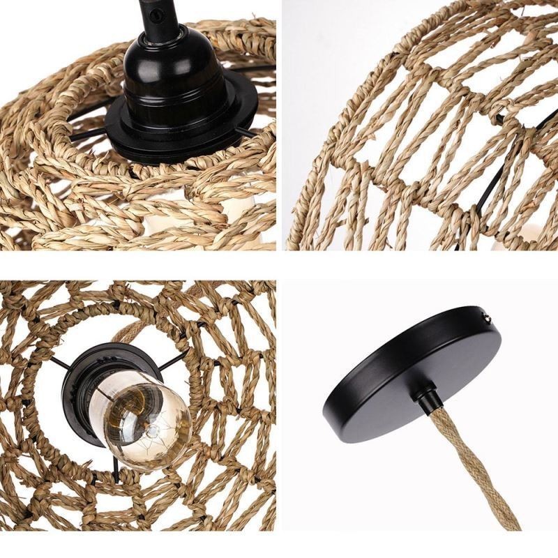 Country Retro Pendant Light Hand Woven Paper Rope Lampshade 30cm