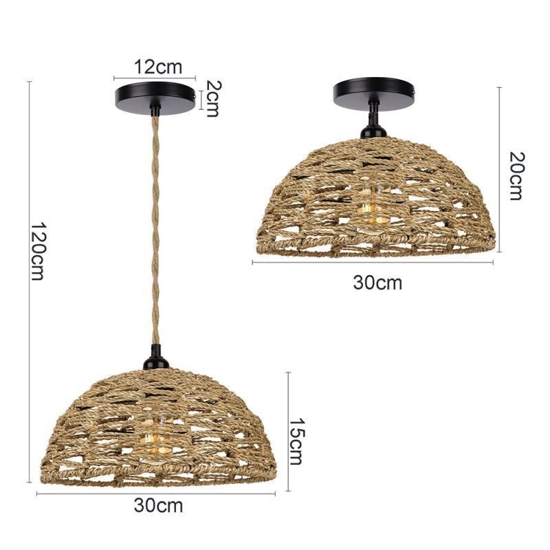 Country Retro Pendant Light Hand Woven Paper Rope Lampshade 30cm