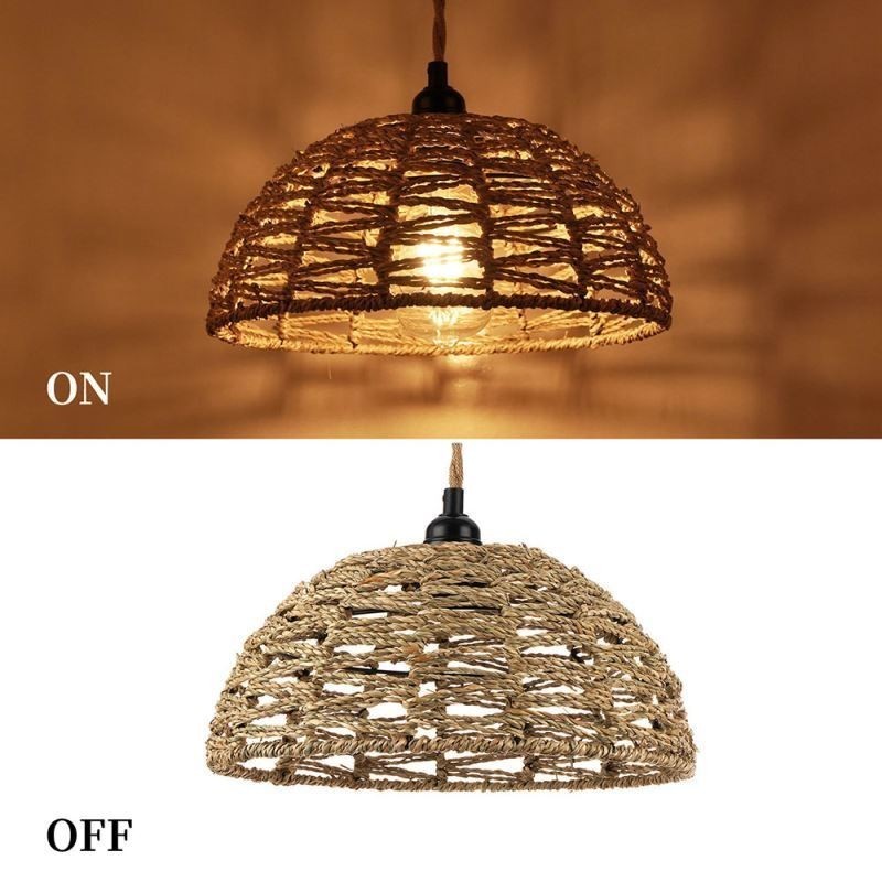 Country Retro Pendant Light Hand Woven Paper Rope Lampshade 30cm