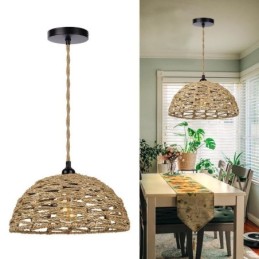 Country Retro Pendant Light Hand Woven Paper Rope Lampshade 30cm