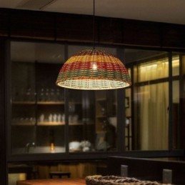 Bamboo And Rattan Pendant Light Colorful Striped Interval Handwoven Lamp Shade Ceiling Lamp