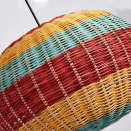 Bamboo And Rattan Pendant Light Colorful Striped Interval Handwoven Lamp Shade Ceiling Lamp