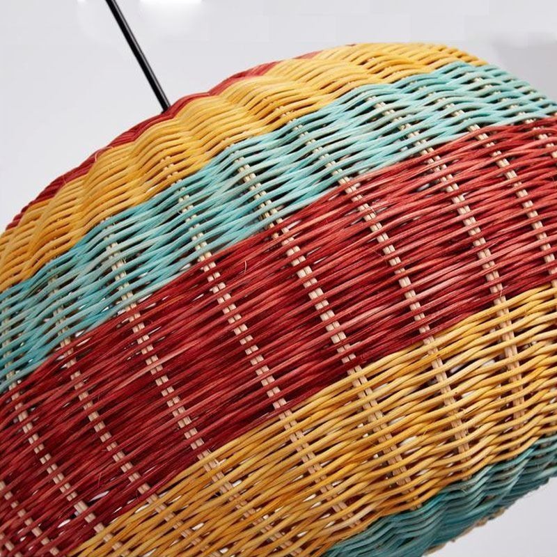 Bamboo And Rattan Pendant Light Colorful Striped Interval Handwoven Lamp Shade Ceiling Lamp