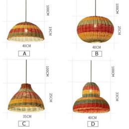 Bamboo And Rattan Pendant Light Colorful Striped Interval Handwoven Lamp Shade Ceiling Lamp
