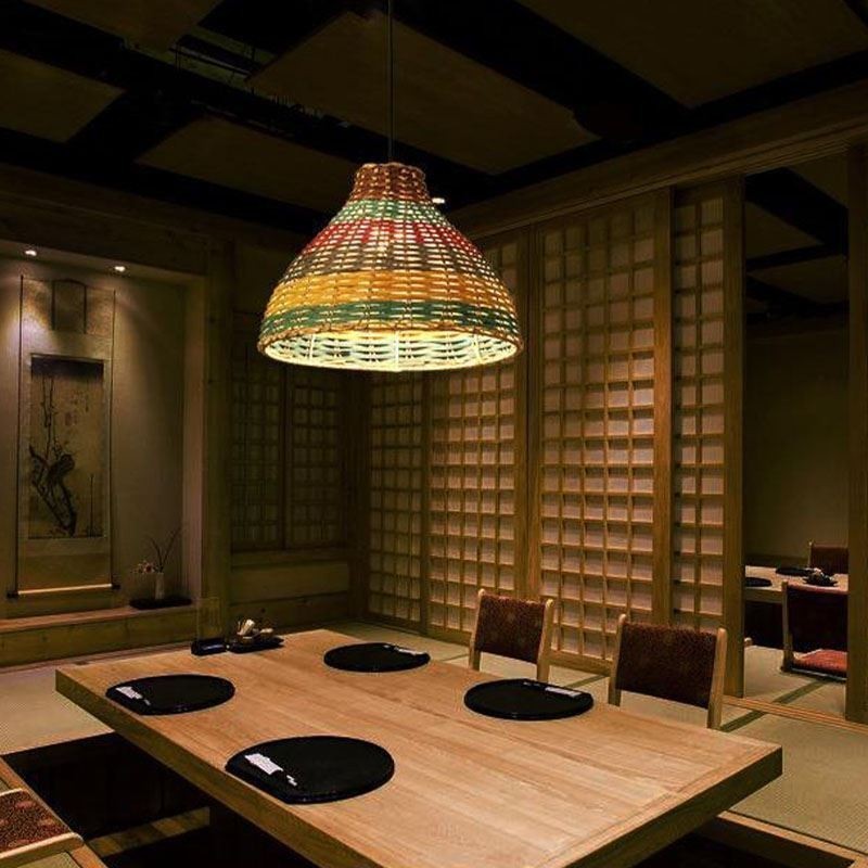 Bamboo And Rattan Pendant Light Colorful Striped Interval Handwoven Lamp Shade Ceiling Lamp