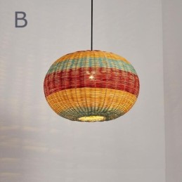 Bamboo And Rattan Pendant Light Colorful Striped Interval Handwoven Lamp Shade Ceiling Lamp