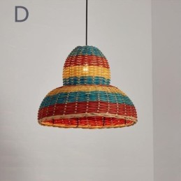 Bamboo And Rattan Pendant Light Colorful Striped Interval Handwoven Lamp Shade Ceiling Lamp