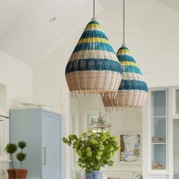 Bamboo And Rattan Pendant Light Striped Interval Handwoven Lampshade Ceiling Lamp