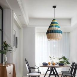Bamboo And Rattan Pendant Light Striped Interval Handwoven Lampshade Ceiling Lamp