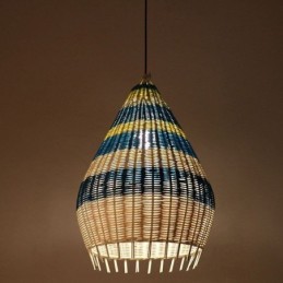 Bamboo And Rattan Pendant Light Striped Interval Handwoven Lampshade Ceiling Lamp
