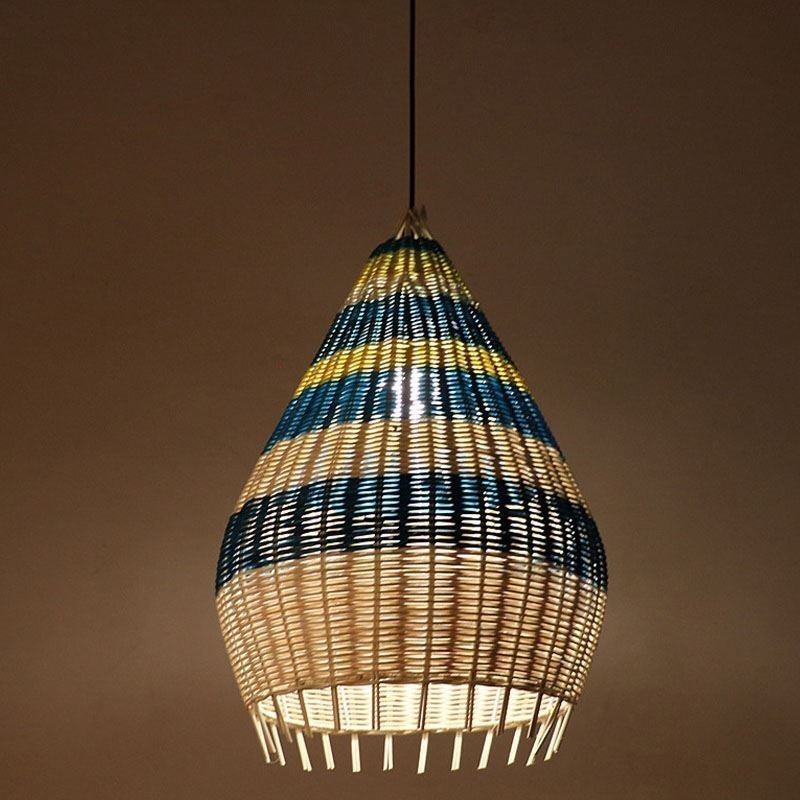 Bamboo And Rattan Pendant Light Striped Interval Handwoven Lampshade Ceiling Lamp