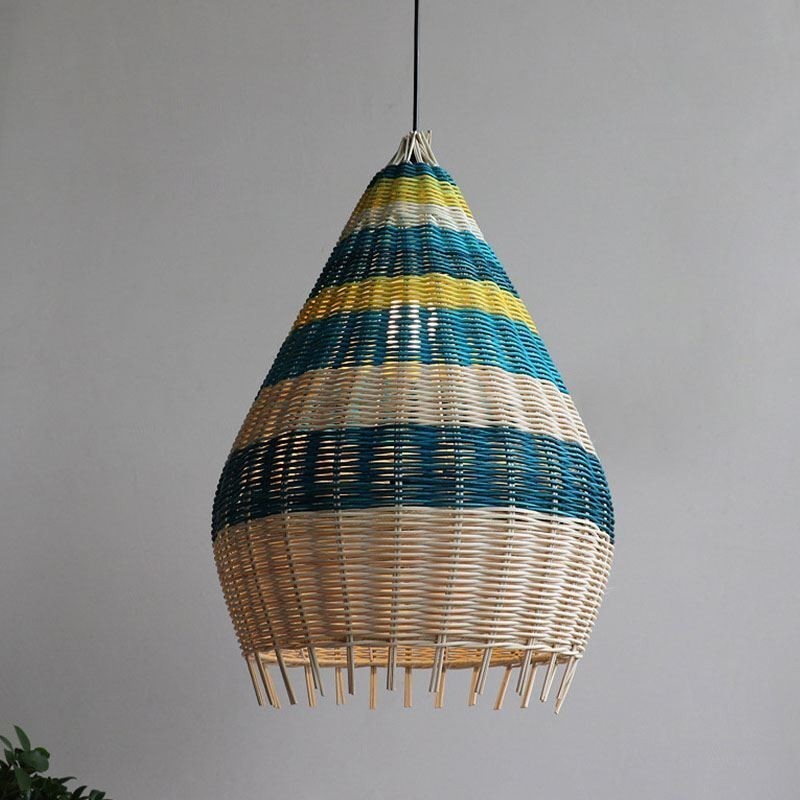 Bamboo And Rattan Pendant Light Striped Interval Handwoven Lampshade Ceiling Lamp