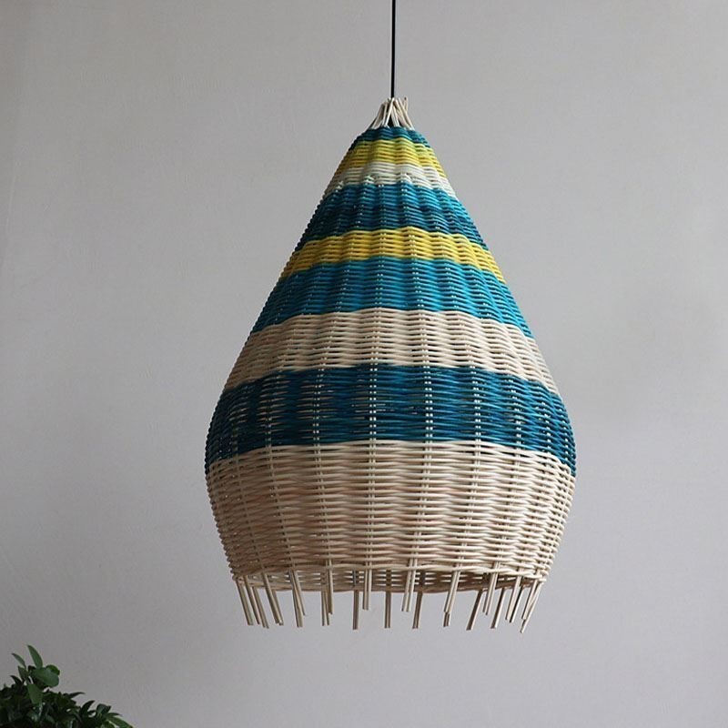 Bamboo And Rattan Pendant Light Striped Interval Handwoven Lampshade Ceiling Lamp
