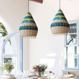 Bamboo And Rattan Pendant Light Striped Interval Handwoven Lampshade Ceiling Lamp