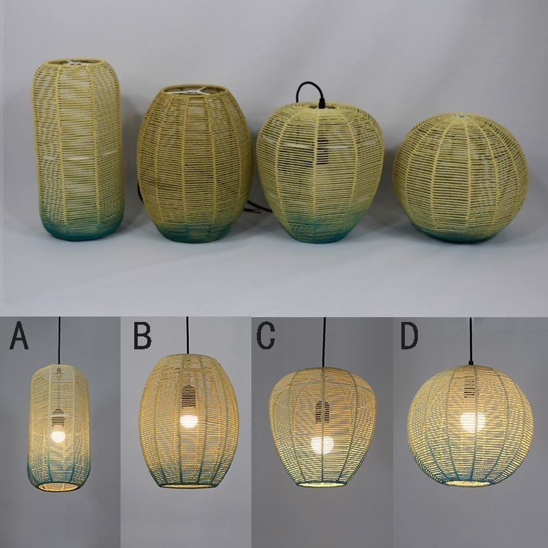 Paper Rope Pendant Light Country Retro Gradient Blue Ceiling Lamp