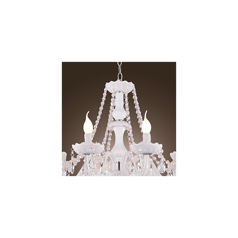 Chandelier White Crystal Modern Living 8 Lights
