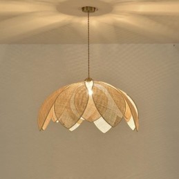 Rattan Lotus Pendant Light Cafe Retro Rattan Art Ceiling Light