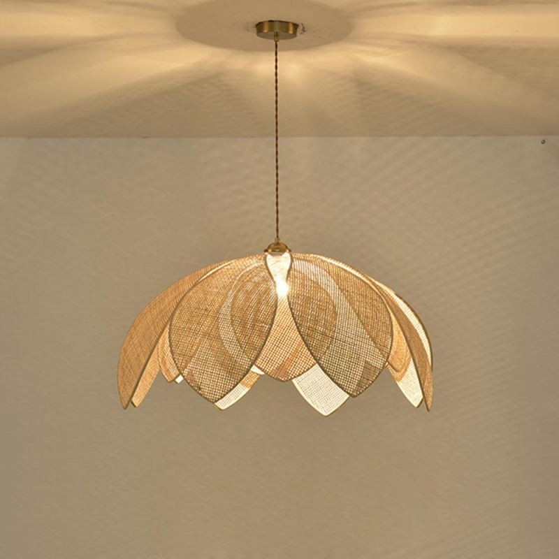 Rattan Lotus Pendant Light Cafe Retro Rattan Art Ceiling Light