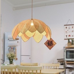 Rattan Lotus Pendant Light Cafe Retro Rattan Art Ceiling Light