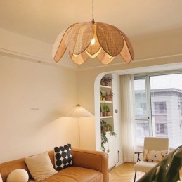 Rattan Lotus Pendant Light Cafe Retro Rattan Art Ceiling Light