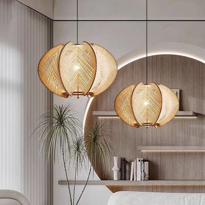 Nordic Pendant Light Retro Wabi Sabi Style Handmade Solid Wood Ceiling Light