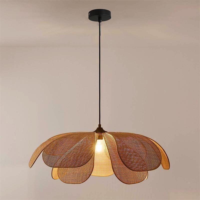 Rattan Petal Pendant Light Wabi Sabi Style Hand Woven Rattan Ceiling Light