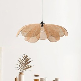 Rattan Petal Pendant Light Wabi Sabi Style Hand Woven Rattan Ceiling Light