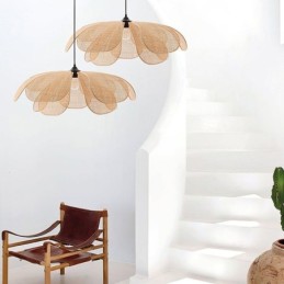 Rattan Petal Pendant Light Wabi Sabi Style Hand Woven Rattan Ceiling Light
