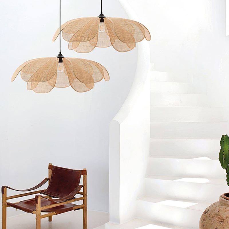 Rattan Petal Pendant Light Wabi Sabi Style Hand Woven Rattan Ceiling Light