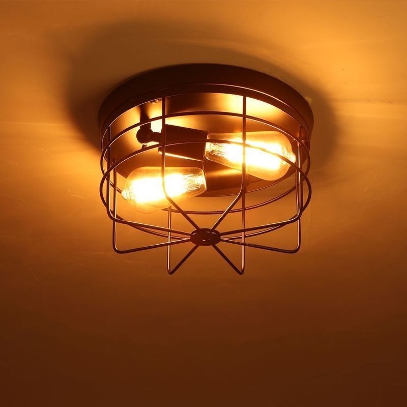 Industrial Metal Cage Ceiling Light Rustic Flush Mount Lamp Fixture