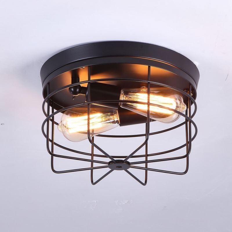 Industrial Metal Cage Ceiling Light Rustic Flush Mount Lamp Fixture