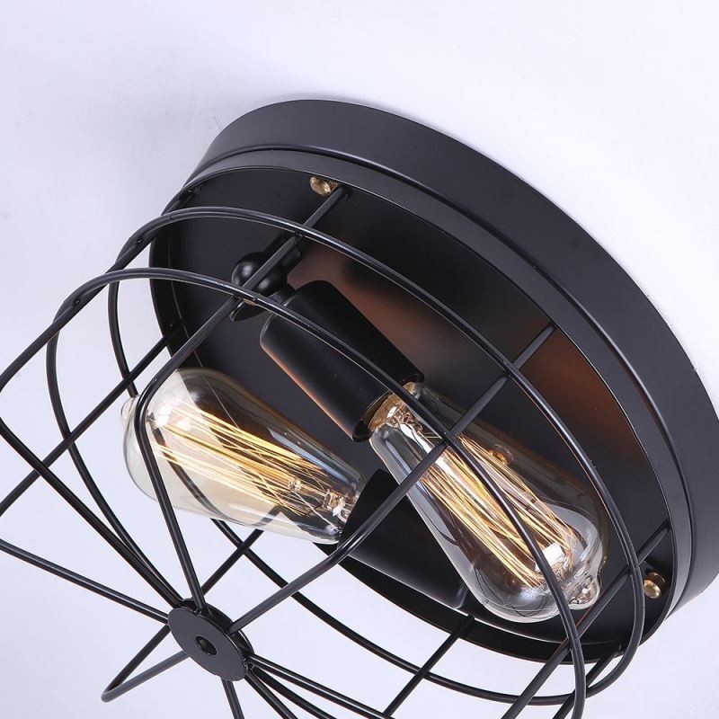 Industrial Metal Cage Ceiling Light Rustic Flush Mount Lamp Fixture