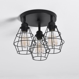 Industrial Flush Mount Ceiling Light Fixture 3 Light Metal Cage Ceiling Lamp