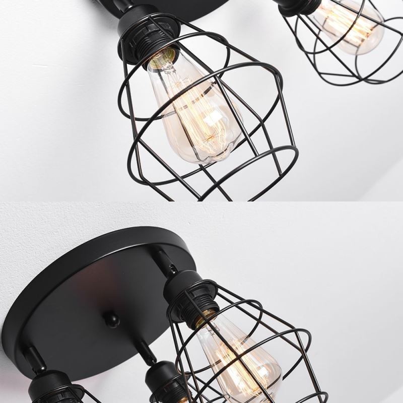 Industrial Flush Mount Ceiling Light Fixture 3 Light Metal Cage Ceiling Lamp