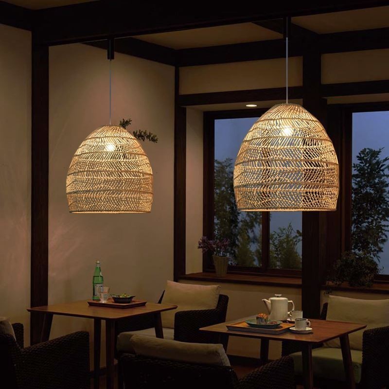 Hand Woven Pendant Light Rattan Hanging Light Farmhouse