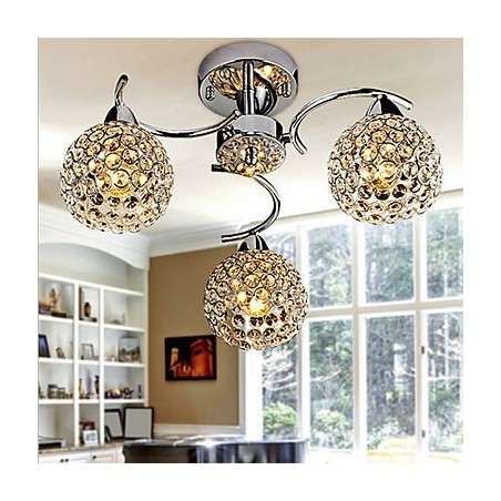 Modern Contemporary Crystal Electroplated Metal Pendant Light Flush Mount