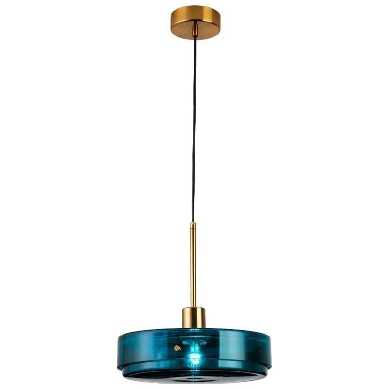 Round Cake Glass Pendant Light Modern Minimalist Wrought Iron Ceiling Light