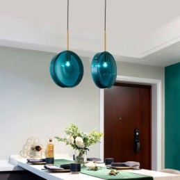 Round Cake Glass Pendant Light Modern Minimalist Wrought Iron Ceiling Light