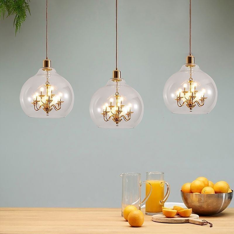 Glass Pendant Light Modern Minimalist Wrought Iron Ceiling Light 9 Lights