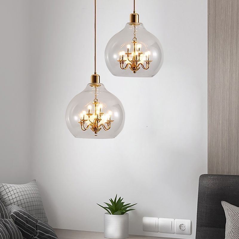 Glass Pendant Light Modern Minimalist Wrought Iron Ceiling Light 9 Lights