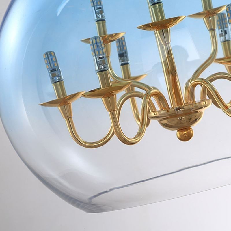 Glass Pendant Light Modern Minimalist Wrought Iron Ceiling Light 9 Lights