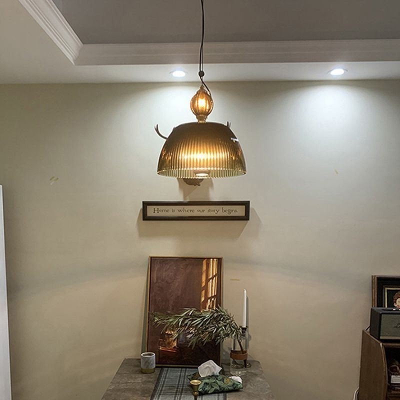 Pleated Skirt Glass Pendant Light Modern Minimalist Wrought Iron Small Ceiling Light